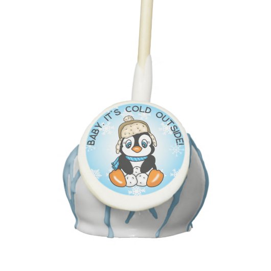 Cute Baby Penguin with Snowflakes Background Cake Pops (Front)