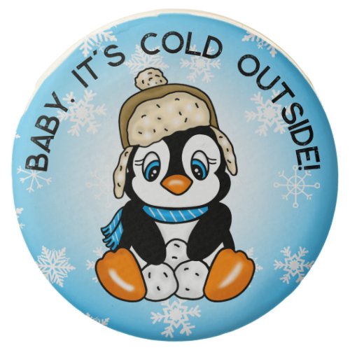 Cute Baby Penguin with Snowflakes Background Chocolate Covered Oreo