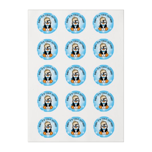 Cute Baby Penguin with Snowflakes Background Edible Frosting Rounds (Sheet)