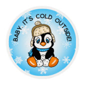 Cute Baby Penguin with Snowflakes Background Edible Frosting Rounds (Front)