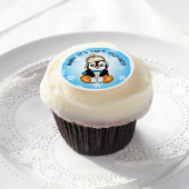 Cute Baby Penguin with Snowflakes Background Edible Frosting Rounds (Cupcake)