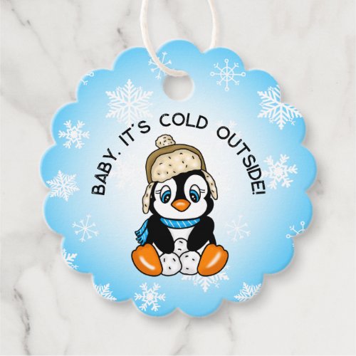 Cute Baby Penguin with Snowflakes Background Favor Tags