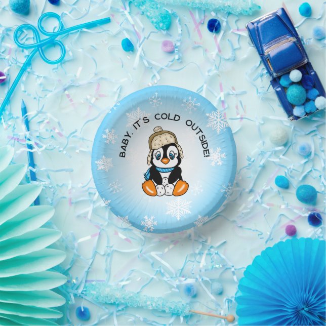 Cute Baby Penguin with Snowflakes Background Paper Bowls (Party)