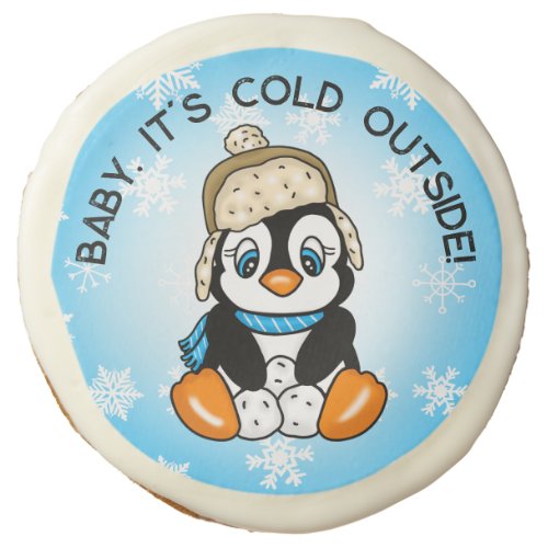 Cute Baby Penguin with Snowflakes Background Sugar Cookie