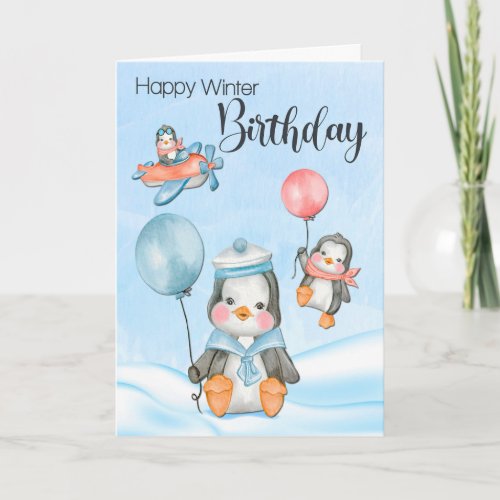 Cute Baby Penguins for Winter Birthday Card