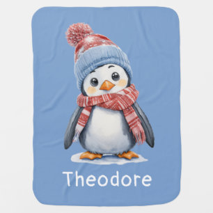 Cute Baby Penguins Pastel Blue Cozy Christmas Blanket