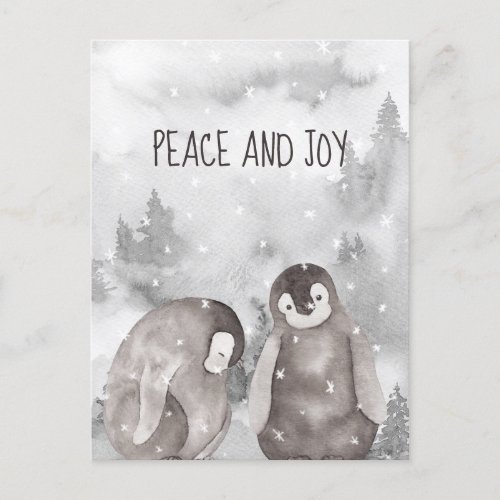 Cute Baby Penguins Winter Snow Peace and Joy  Postcard