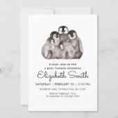 Cute Baby Penguins Winter Watercolor Baby Shower  Invitation (Front)