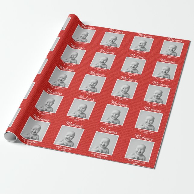 Cute Baby Photo and Personalized Name Wrapping Paper (Unrolled)