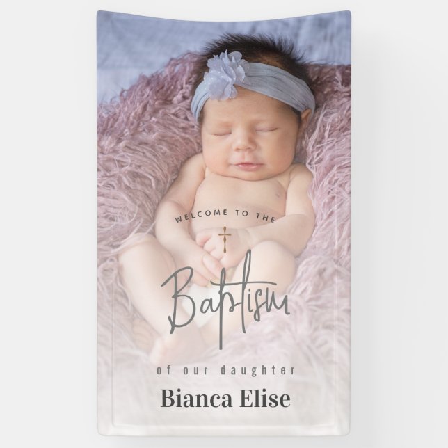 Cute Baby Photo Baptism Welcome Sign Banner (Vertical)