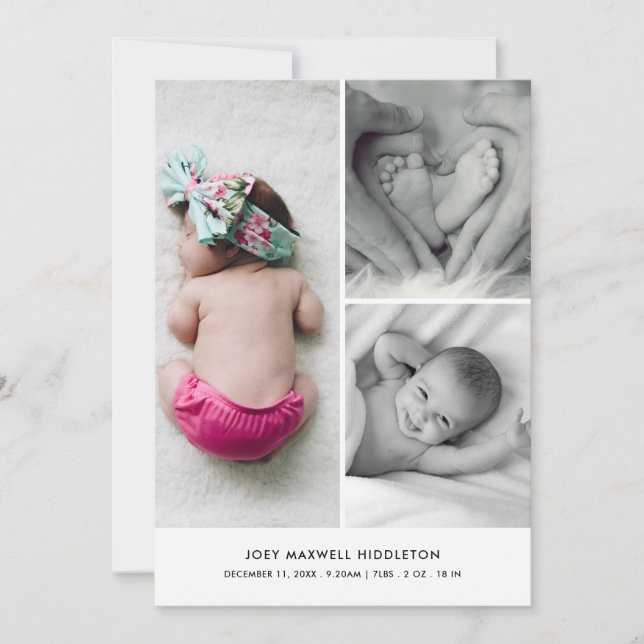 Cute Baby Photo Birth Announcement Elegant (Front)