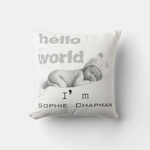 Cute Baby Photo Birth Stats Nursery Room Decor Throw Pillow