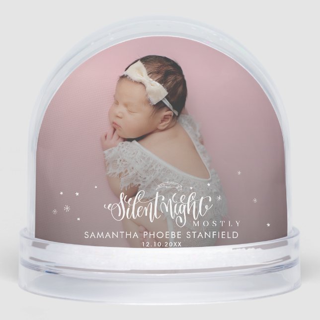 Cute Baby Photo Christmas Birth Announcement Snow Globe (Front)