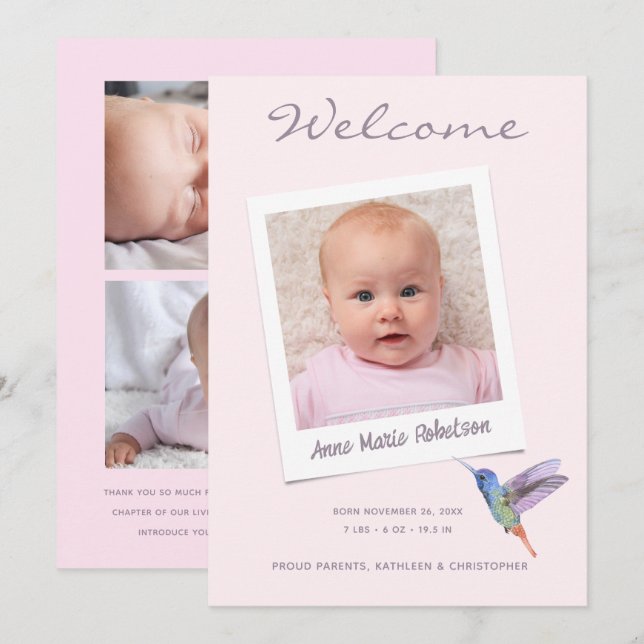 Cute Baby Photo Collage Modern Birth Announcement (Front/Back)