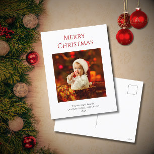 Cute Baby Photo First Christmas Family Red Holiday Postcard
