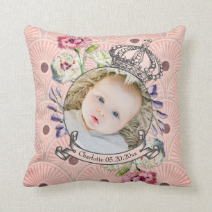 Cute Baby Photo Keepsake Name Birth Date Custom Throw Pillow