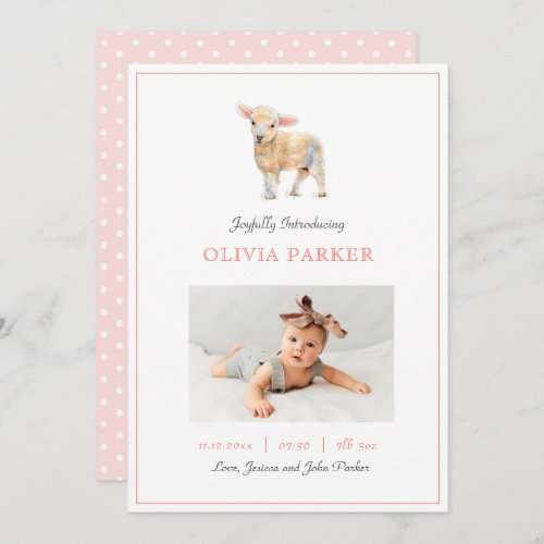 Cute Baby photo Little Lamb girl Birth Announcement