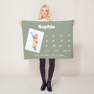 Cute Baby Photo Milestone Name Personalized Baby Fleece Blanket
