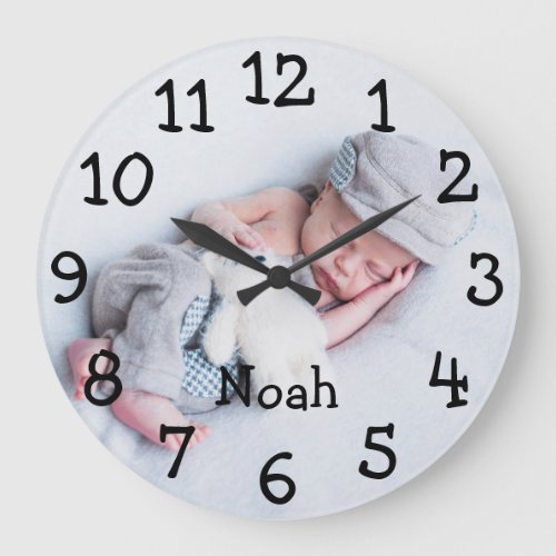 Cute Baby Photo Personalized Name Large Clock