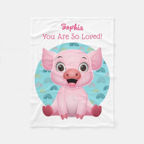 Cute Baby Pig Art Childs Name  Message Fleece Blanket
