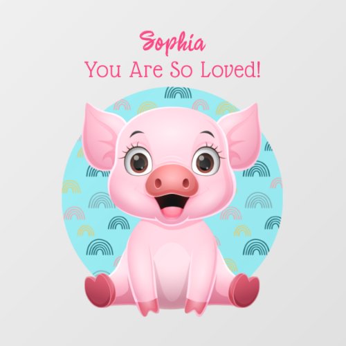 Cute Baby Pig Art Childs Name  Message Wall Decal
