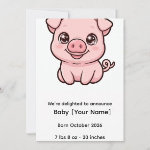 Cute Baby Pig Birth Announcement