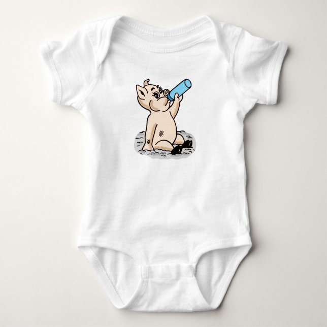 Cute Baby Pig Cartoon Design Baby Bodysuit (Front)