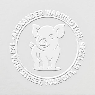 Cute Baby Pig Standing #1 Name Return Address Embosser