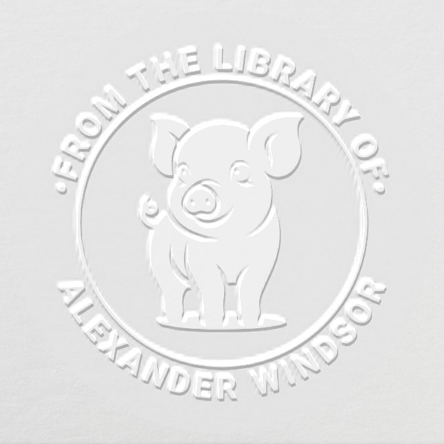 Cute Baby Pig Standing #1 Round Library Book Name Embosser (Design)