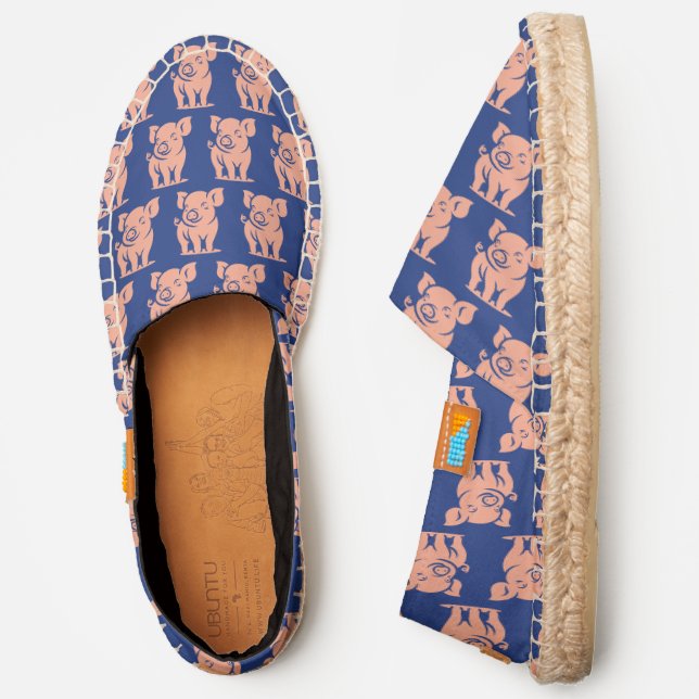 Cute Baby Pig Standing Pattern, Royal Blue Canvas Espadrilles (Side)