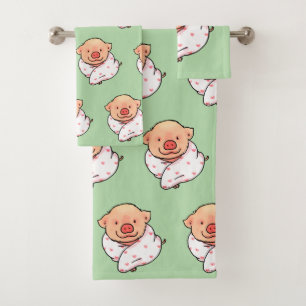 Cute Baby Pig Wrapped in Blanket Bath Towel Set