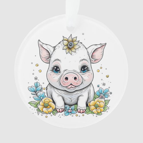 Cute Baby Piglet with Flower on her Head Ornament