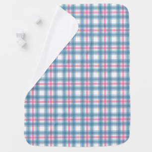 Cute Baby Pink And Blue Tartan And White Blanket
