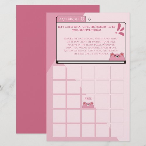 Cute Baby Pink Bear Computer Screen Baby Bingo