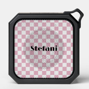 Cute Baby Pink Checkers Pattern Name Bluetooth Speaker