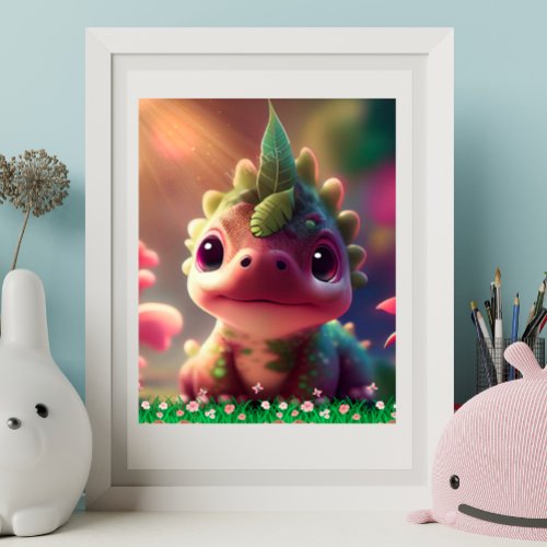 Cute Baby Pink Dino Dinosaur Art Poster