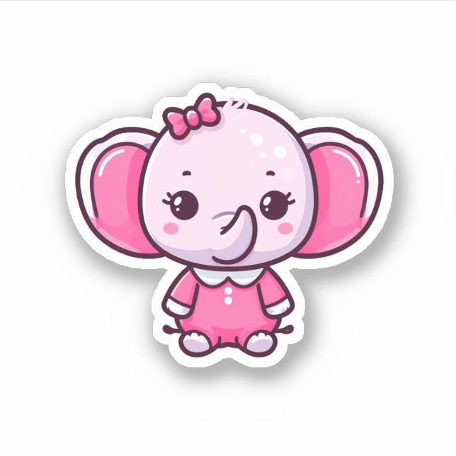 Cute Baby Pink Elephant Cut Cut Out Vinyl Sticker (Front)