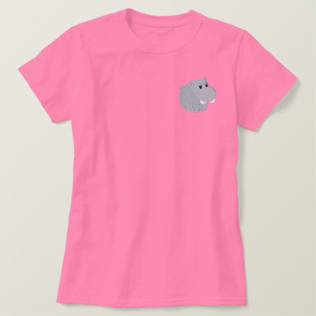 Cute Baby Pink Hippo Embroidered Shirt (Design Front)