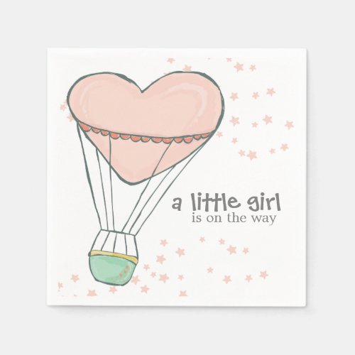 Cute Baby Pink Hot Air Balloon Baby Shower Napkins