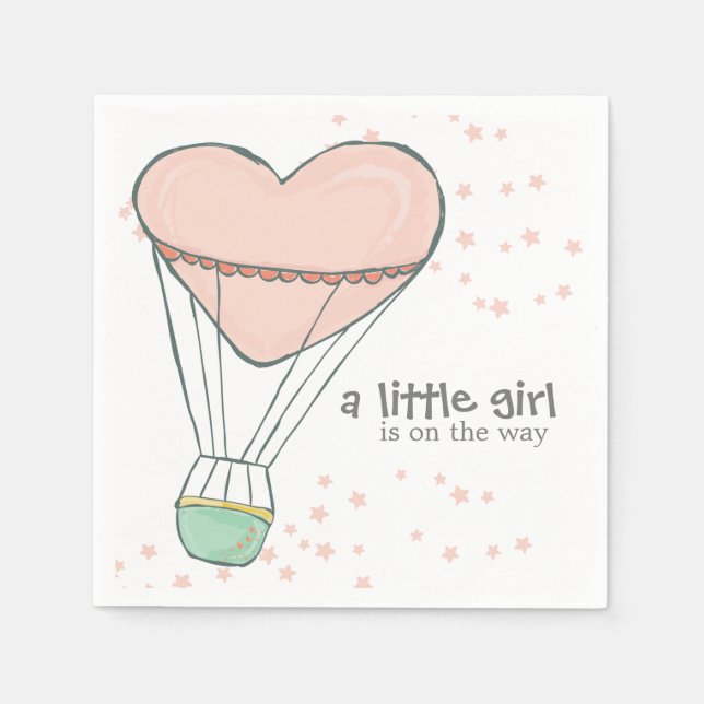 Cute Baby Pink Hot Air Balloon Baby Shower Napkins (Front)