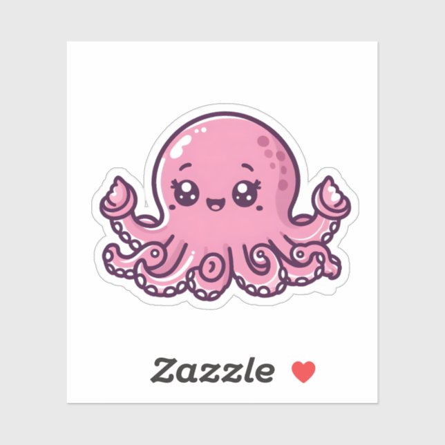 Cute Baby Pink Octopus Custom-Cut Vinyl Stickers (Sheet)