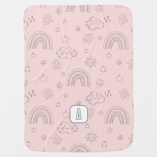 Cute Baby Pink Rainbow Weather Baby Blanket (Front)