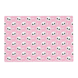 Cute Baby Pink Skull & Bones Halloween Pattern Placemat