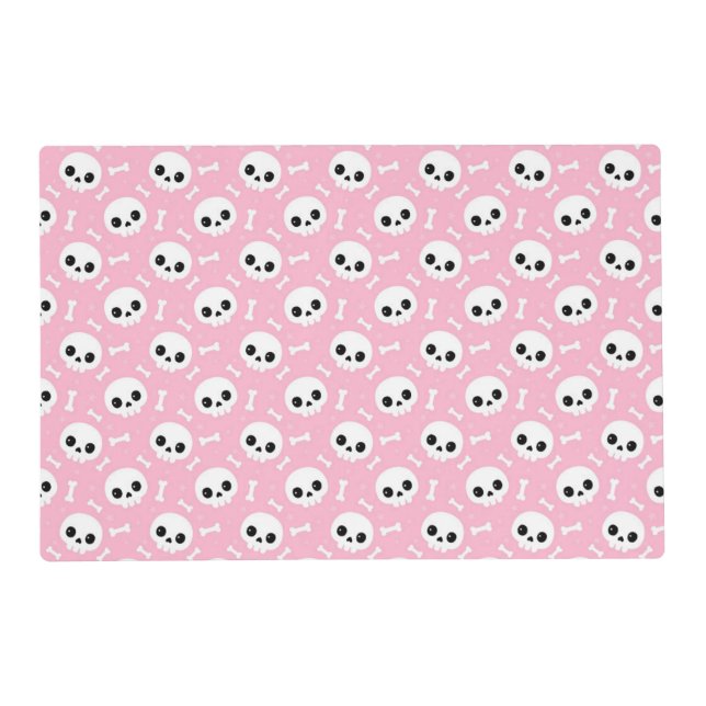 Cute Baby Pink Skull & Bones Halloween Pattern Placemat (Front)