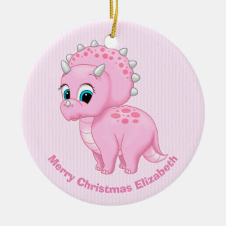 Cute Baby Pink Triceratops Dinosaur Ceramic Ornament