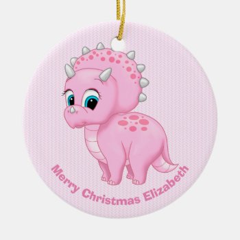 Cute Baby Pink Triceratops Dinosaur Ceramic Ornament by Fun_Forest at Zazzle