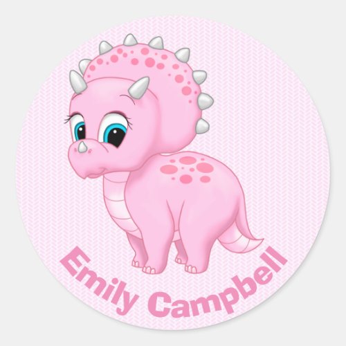 Cute Baby Pink Triceratops Dinosaur Classic Round Sticker