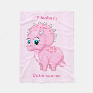 Cute Baby Pink Triceratops Dinosaur Fleece Blanket