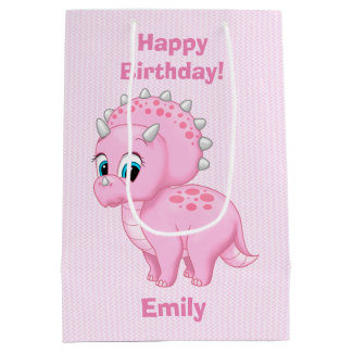 Cute Baby Pink Triceratops Dinosaur Medium Gift Bag