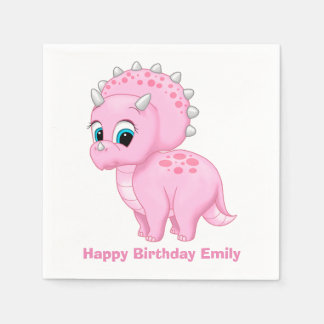 Cute Baby Pink Triceratops Dinosaur Paper Napkins